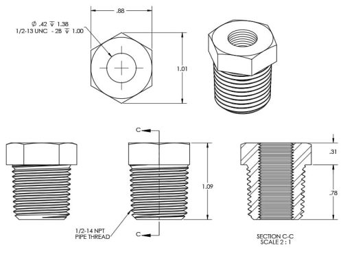 PIPE-514-513-PR1/2 inch Threaded Pipe to 1/2 Rod Reducer | Adaptive ...