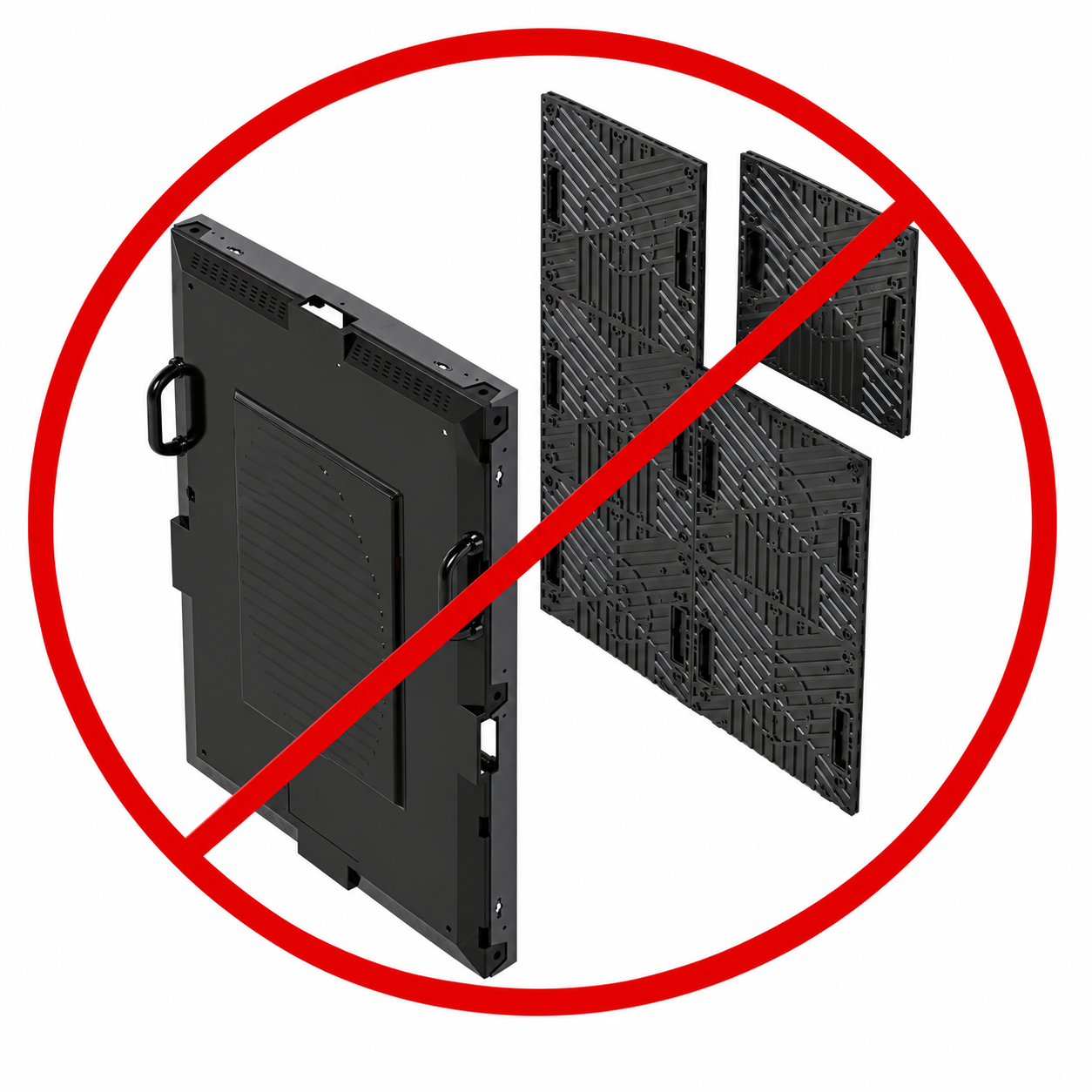 Rear-access cabinet with red prohibition symbol