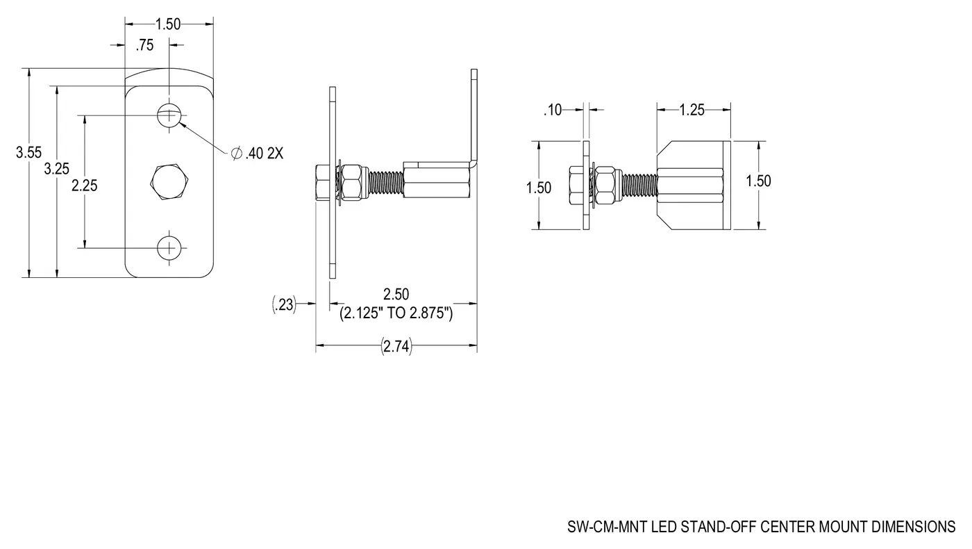 Dimensional drawing for the StrutWall center LED mount