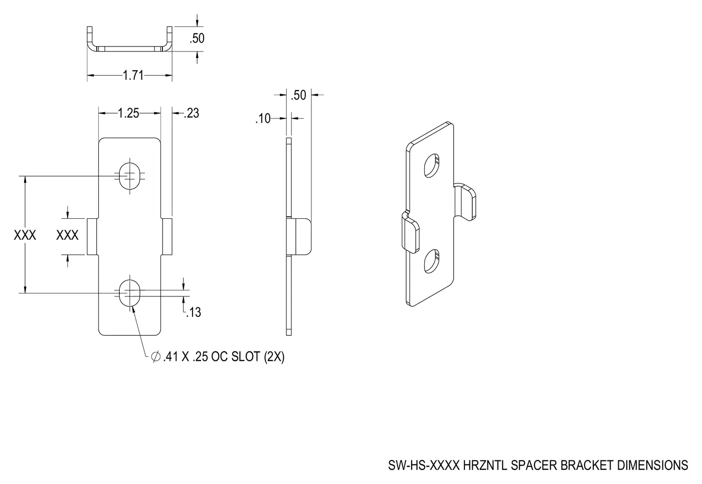 Dimensional drawing for the StrutWall horizontal spacer