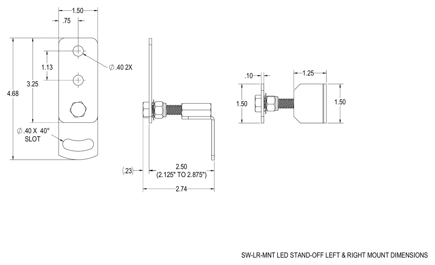 Dimensional drawing for the StrutWall left and right LED mount